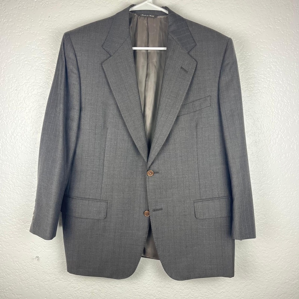 Canali Blazer Mens 40 (EU-50) Grey Pinstripe 100% Wool 2-Button Sport Coat Italy
